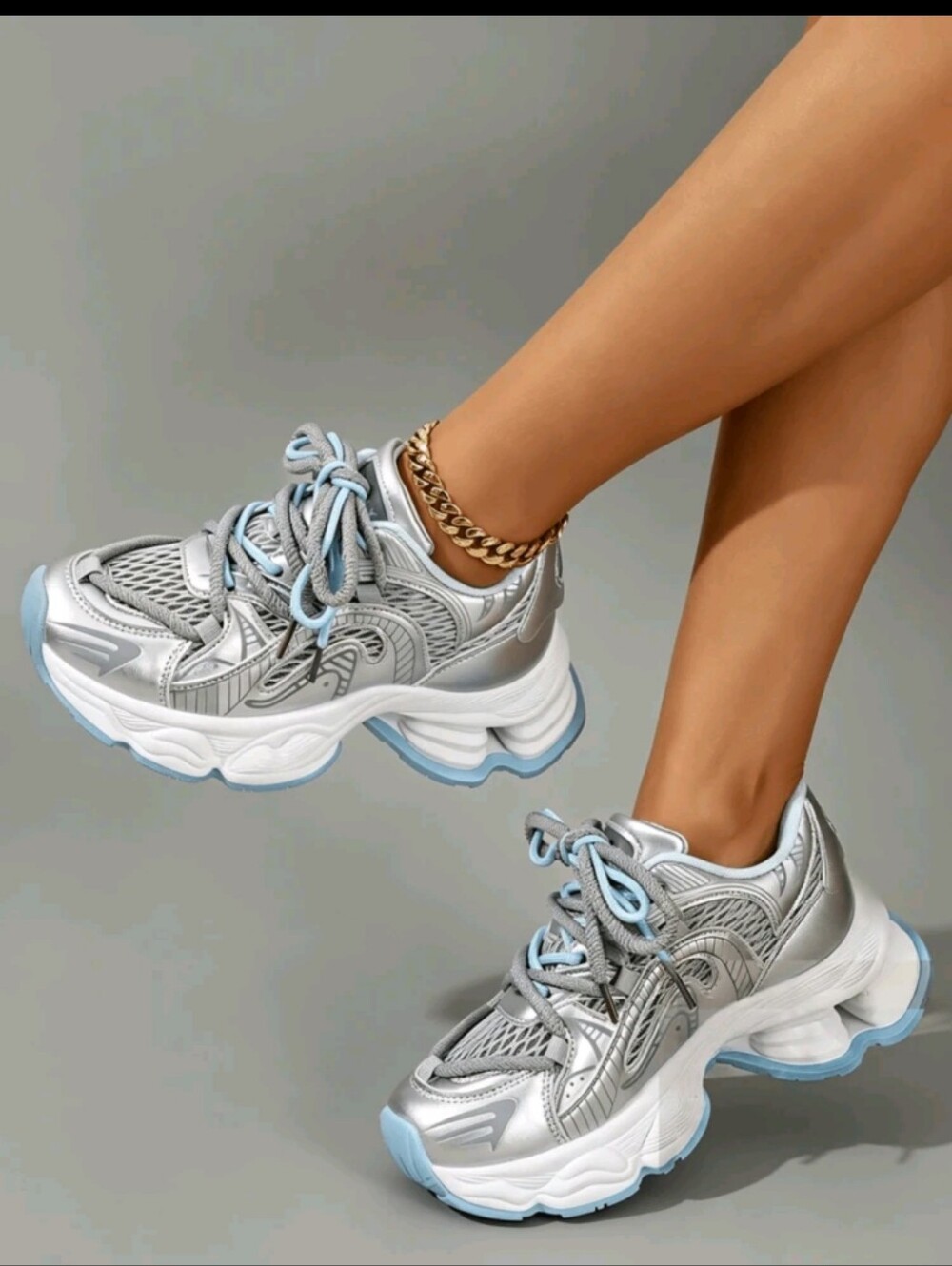 ***METALLIC SNEAKERS/SILVER COLOR WITH BLUE** 🤍🩶🩵👟💲💲💲💲